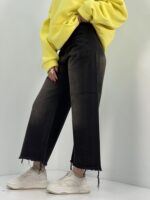 شلوار جین زنانه شافل بگ زغالی قهوه ای قد 90