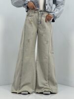 شلوار جین زنانه شافل کمر و دمپاریش کثیف شور