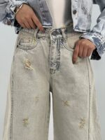 شلوار جین زنانه شافل کمر و دمپاریش کثیف شور