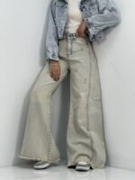 شلوار جین زنانه شافل کمر و دمپاریش کثیف شور