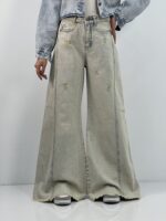 شلوار جین زنانه شافل کمر و دمپاریش کثیف شور