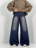 شلوار جین زنانه شافل سرمه ای با سنگشور خاص