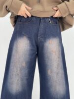 شلوار جین زنانه شافل سرمه ای با سنگشور خاص
