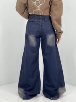 شلوار جین زنانه شافل سرمه ای با سنگشور خاص