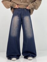 شلوار جین زنانه شافل سرمه ای با سنگشور خاص