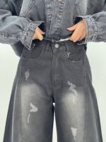 شلوار جین زنانه شافل مشکی با سنگشور صدفی