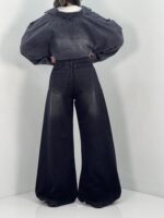 شلوار جین زنانه شافل مشکی با سنگشور صدفی