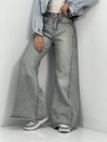 شلوار جین زنانه شافل بگ طوسی