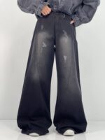 شلوار جین زنانه شافل مشکی با سنگشور صدفی