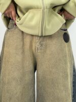 شلوار جین زنانه سوپر بگ سنگشور کرم قهوه ای