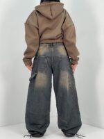 شلوار جین زنانه بالونی مکس کارپنتری آبی با سنگشور کرم