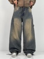 شلوار جین زنانه بالونی مکس کارپنتری آبی با سنگشور کرم