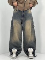 شلوار جین زنانه بالونی مکس کارپنتری آبی با سنگشور کرم