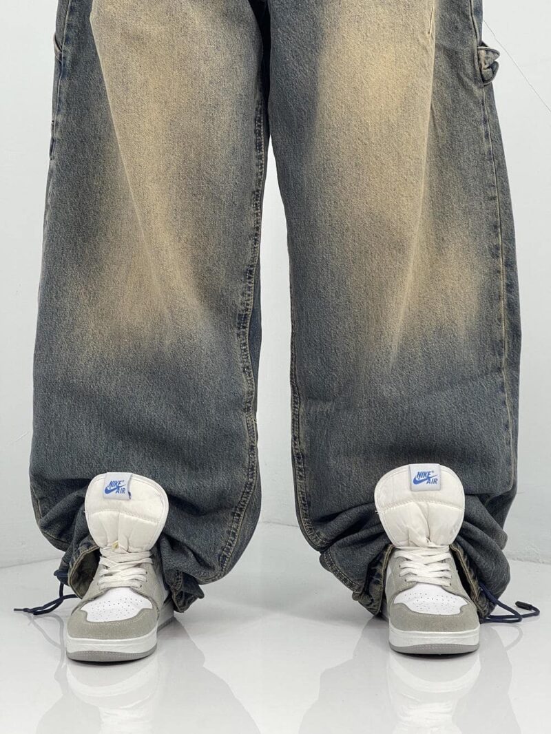 شلوار جین زنانه بالونی مکس کارپنتری آبی با سنگشور کرم