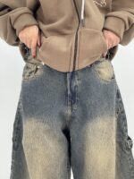 شلوار جین زنانه بالونی مکس کارپنتری آبی با سنگشور کرم