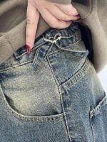 شلوار جین زنانه بالونی مکس کارپنتری آبی با سنگشور کرم