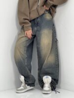 شلوار جین زنانه بالونی مکس کارپنتری آبی با سنگشور کرم