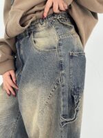 شلوار جین زنانه بالونی مکس کارپنتری آبی با سنگشور کرم