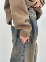 شلوار جین زنانه بالونی مکس کارپنتری آبی با سنگشور کرم