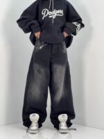 شلوار جین زنانه بالونی مکس زغالی با سنگشور صدفی