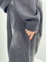 شلوار جین زنانه بالونی مکس زغالی با سنگشور صدفی