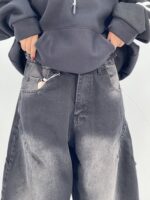 شلوار جین زنانه بالونی مکس زغالی با سنگشور صدفی