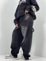 شلوار جین زنانه بالونی مکس زغالی با سنگشور صدفی