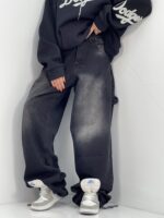 شلوار جین زنانه بالونی مکس زغالی با سنگشور صدفی