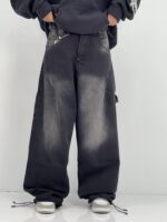 شلوار جین زنانه بالونی مکس زغالی با سنگشور صدفی