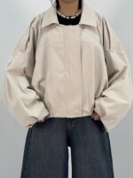 بامبر جکت کوتاه زنانه کتان استخوانی