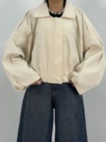 بامبر جکت کوتاه زنانه کتان نخودی