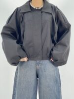 بامبر جکت کوتاه زنانه کتان مشکی
