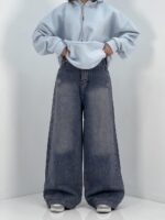 شلوار جین زنانه فول بگ آبی سنگشور سایز بزرگ