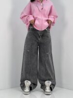 شلوار جین زنانه فول بگ طوسی زغالی