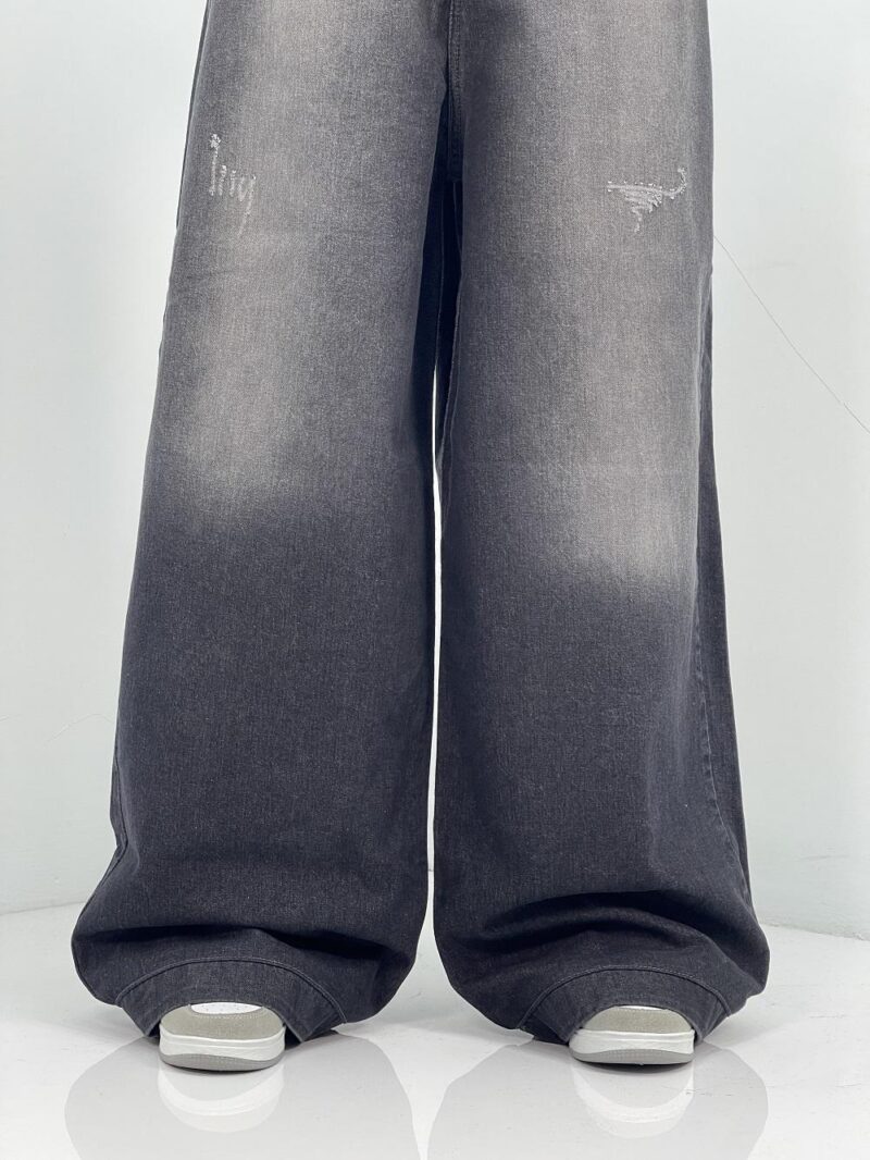 شلوار جین زنانه فول بگ آبی سنگشور سایز بزرگ