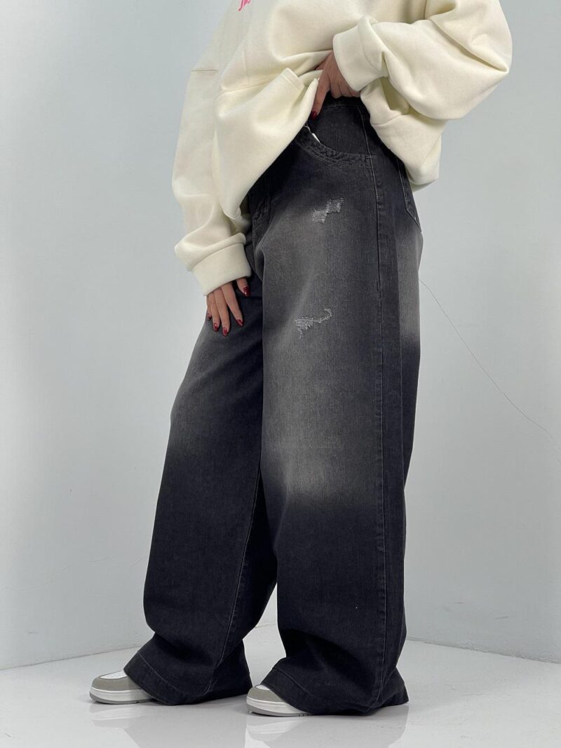 شلوار جین زنانه فول بگ آبی سنگشور سایز بزرگ