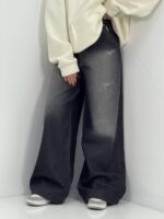 شلوار جین زنانه فول بگ آبی سنگشور سایز بزرگ