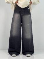 شلوار جین زنانه فول بگ آبی سنگشور سایز بزرگ