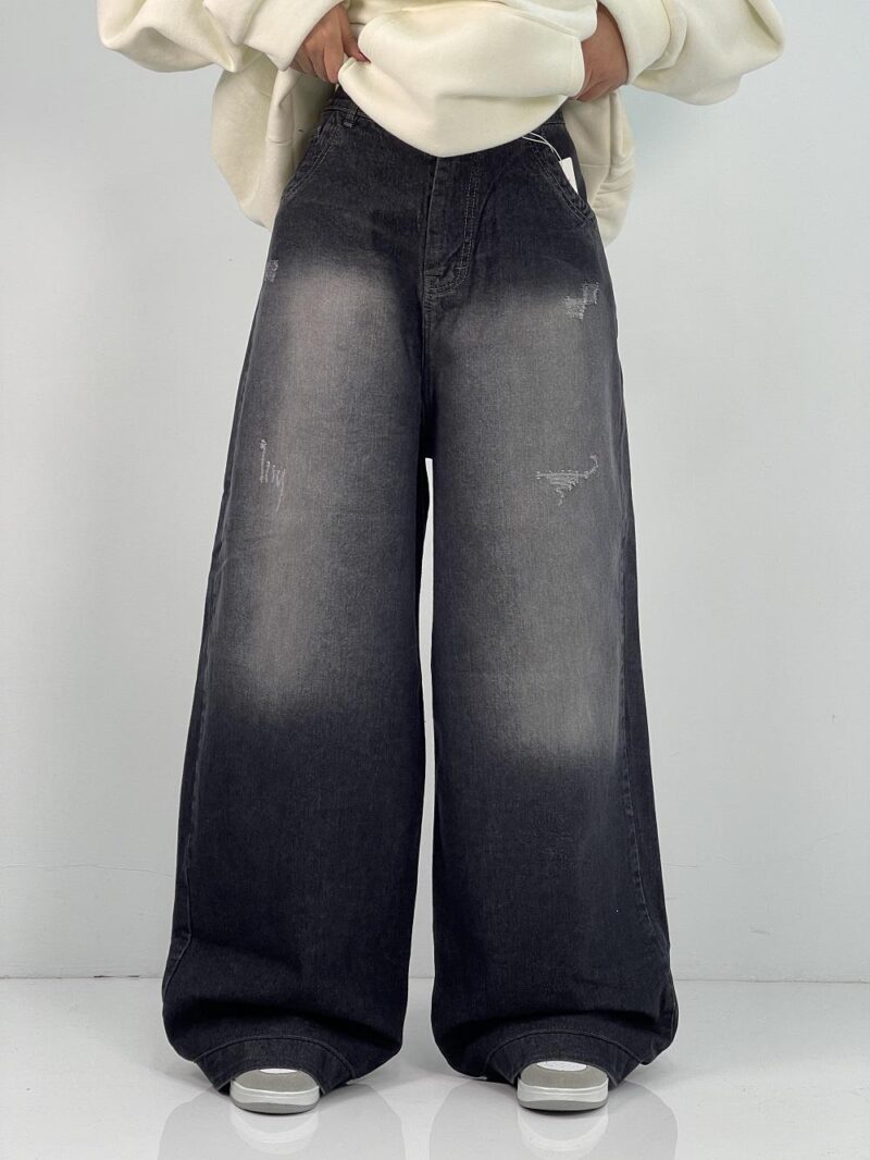 شلوار جین زنانه فول بگ آبی سنگشور سایز بزرگ