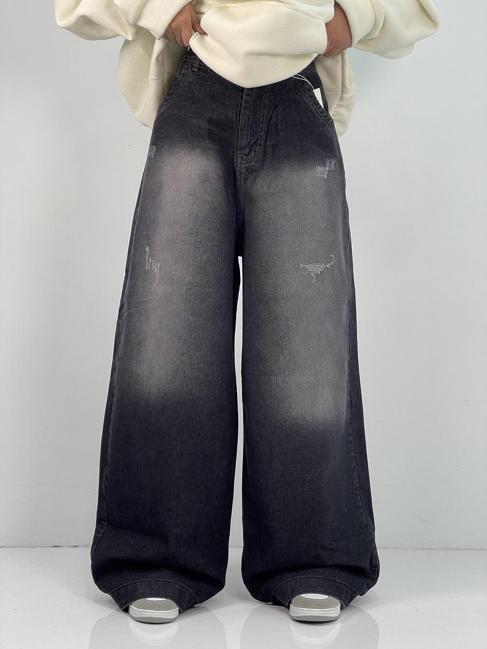 شلوار جین زنانه فول بگ آبی سنگشور سایز بزرگ