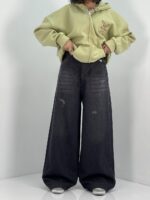 شلوار جین زنانه فول بگ زغالی سایز بزرگ