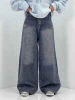 شلوار جین زنانه فول بگ آبی سنگشور سایز بزرگ