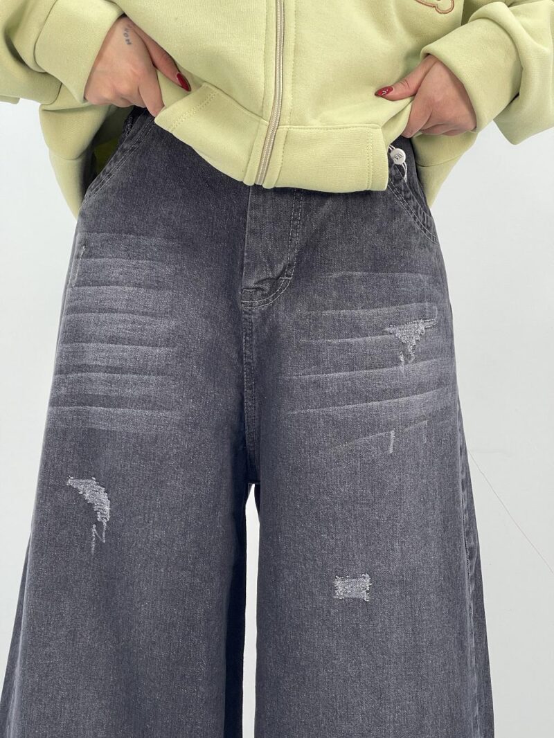 شلوار جین زنانه فول بگ زغالی سایز بزرگ