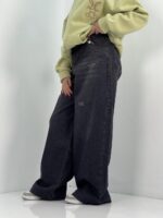 شلوار جین زنانه فول بگ زغالی سایز بزرگ