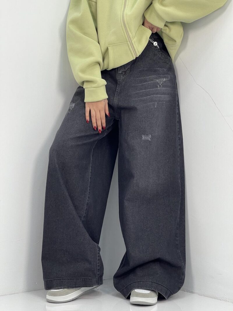 شلوار جین زنانه فول بگ زغالی سایز بزرگ