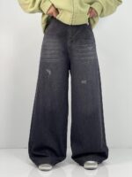 شلوار جین زنانه فول بگ زغالی سایز بزرگ