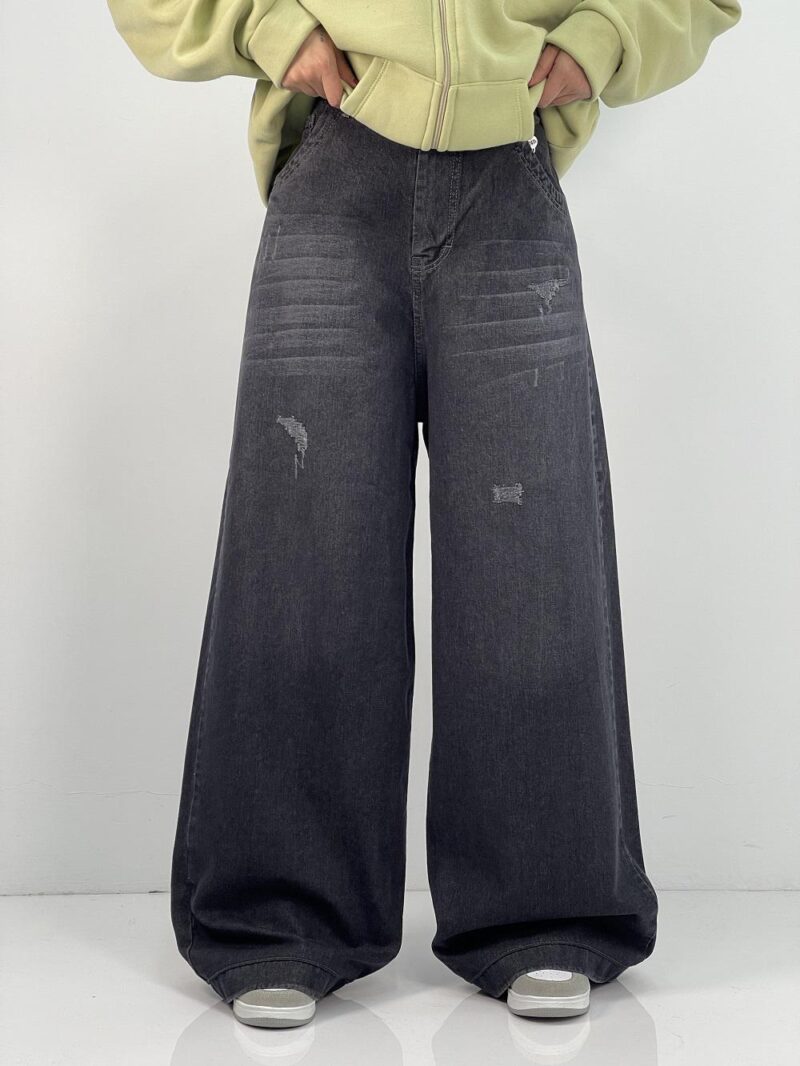 شلوار جین زنانه فول بگ زغالی سایز بزرگ