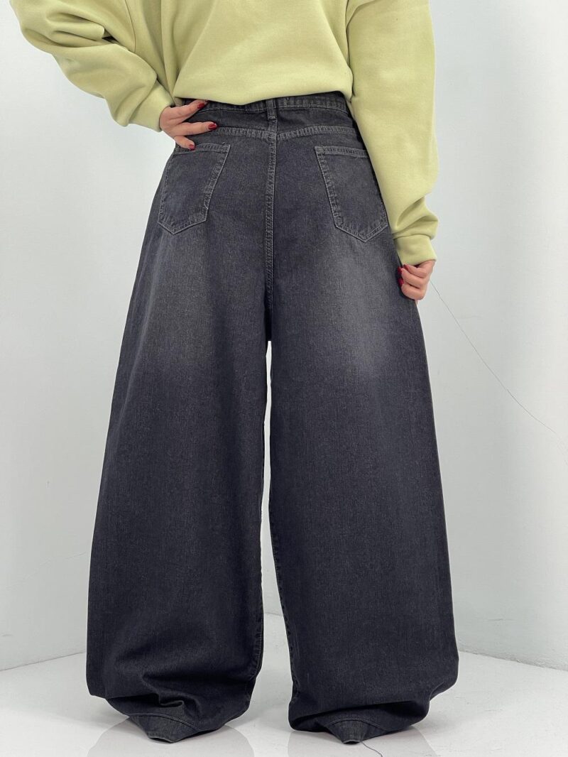 شلوار جین زنانه فول بگ زغالی سایز بزرگ