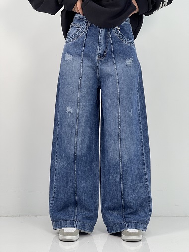 شلوار جین زنانه فول بگ آبی