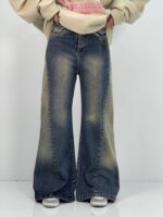 شلوار جین زنانه فول بگ شافل آبی
